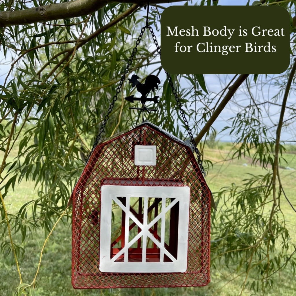 Sunflower Seed and Suet Feeder, Metal Mesh Bird Feeder, Red Barn