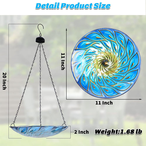 11 Inch Hanging Bird Bath Glass Birdbath Peacock Outdoor Birdfeeder for Garden Yard Decoration