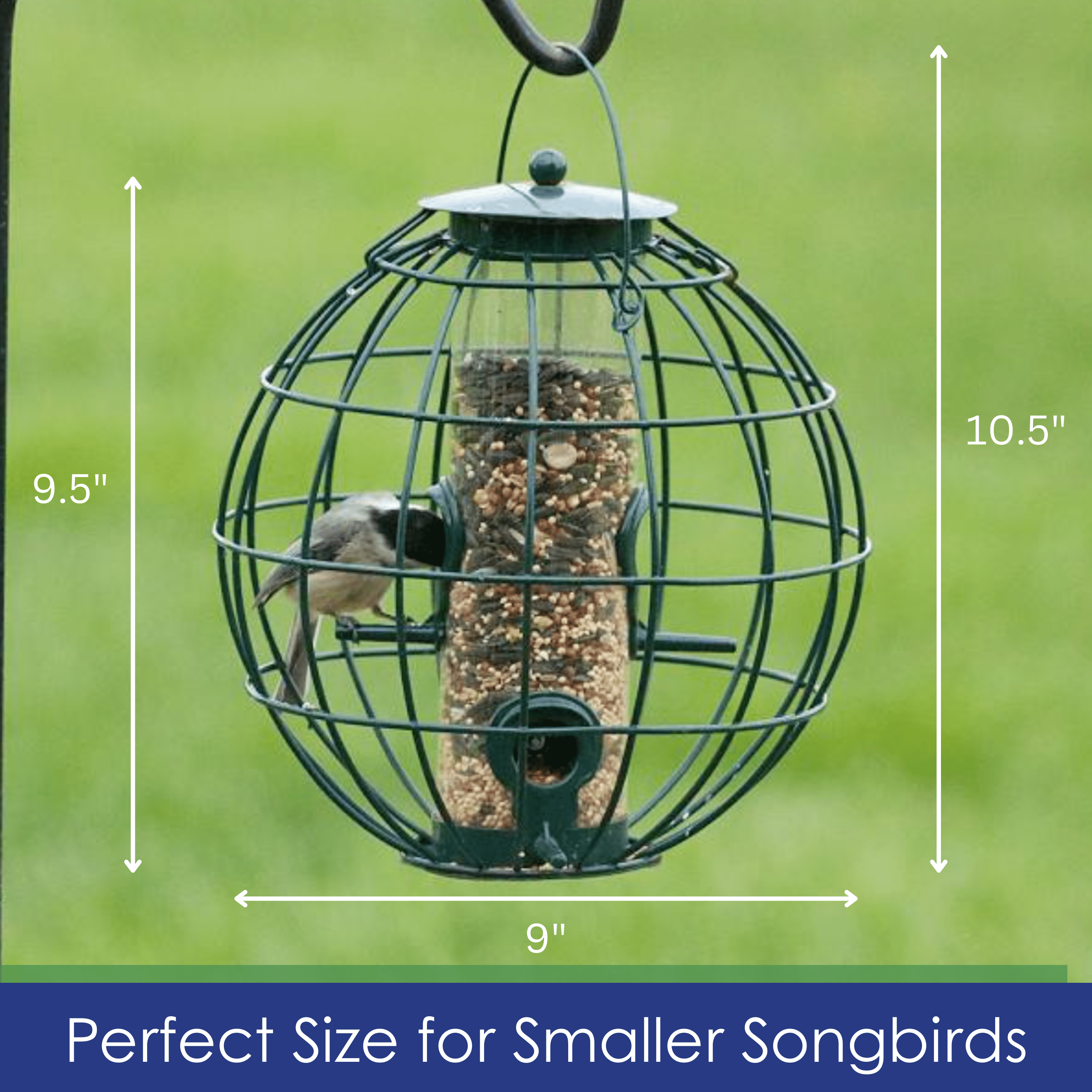 Bird Feeder Orb Caged Green Finch Feeder, 2 Cup Capacity