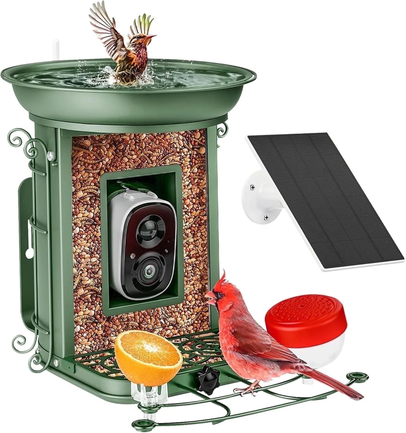 Advanced Smart Bird Feeder with Integrated Camera and Solar-Powered Bird Bath, Featuring AI Bird Identification and App Notifications