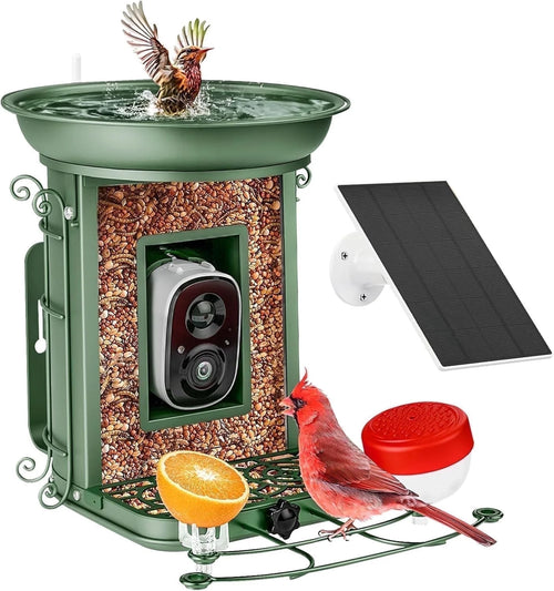 Advanced Smart Bird Feeder with Integrated Camera and Solar-Powered Bird Bath, Featuring AI Bird Identification and App Notifications