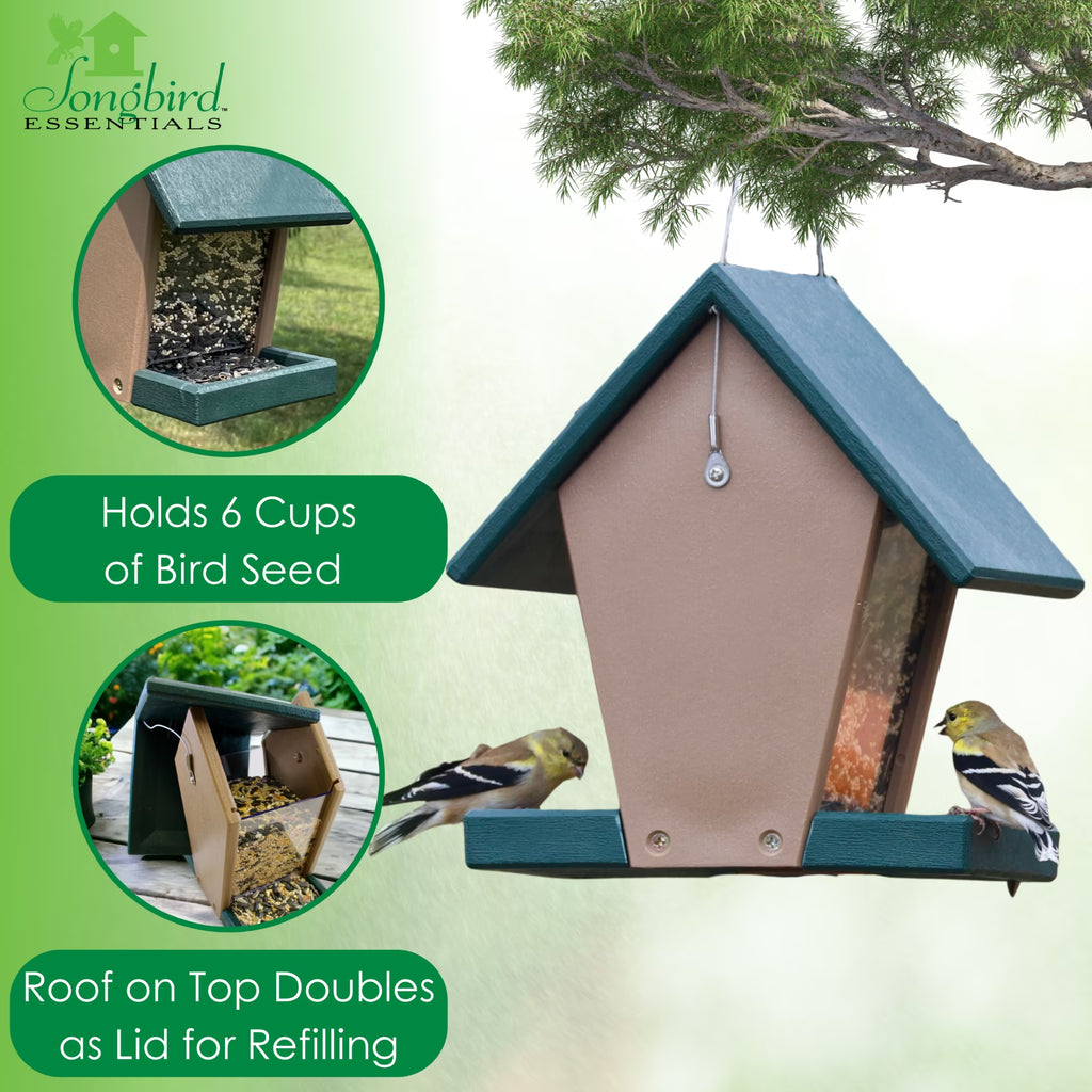 Hopper Feeder Recycled Plastic Wild Bird Feeder for Bird Seed, 6 Cup Capacity