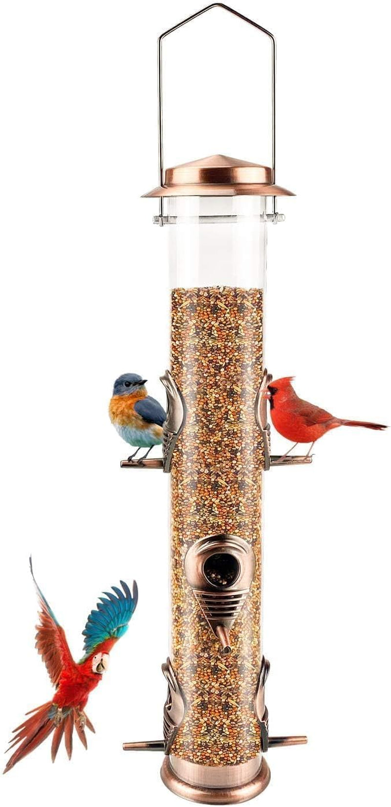Metal Tube Bird Feeders for Outdoors - 6 Ports Hanging Feeder Attracts Wild Birds in Your Lawn, Garden, Balcony - Antique Copper - 1 Pack