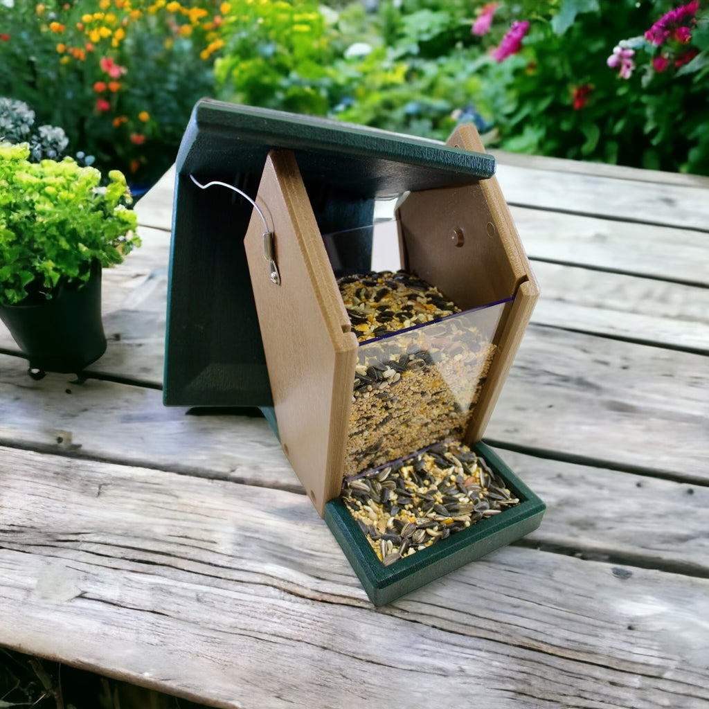 Hopper Feeder Recycled Plastic Wild Bird Feeder for Bird Seed, 6 Cup Capacity
