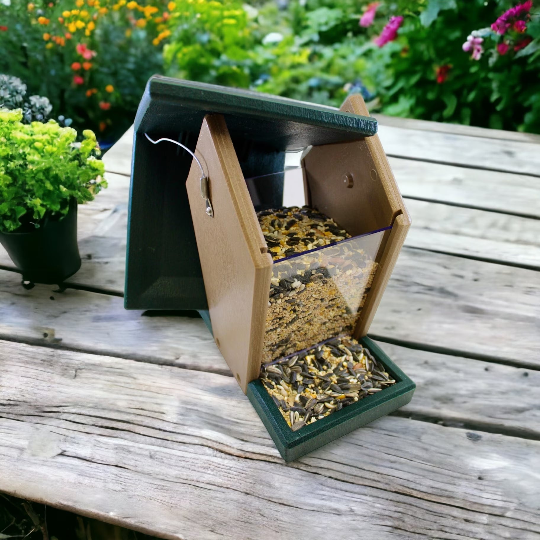 Hopper Feeder Recycled Plastic Wild Bird Feeder for Bird Seed, 6 Cup Capacity
