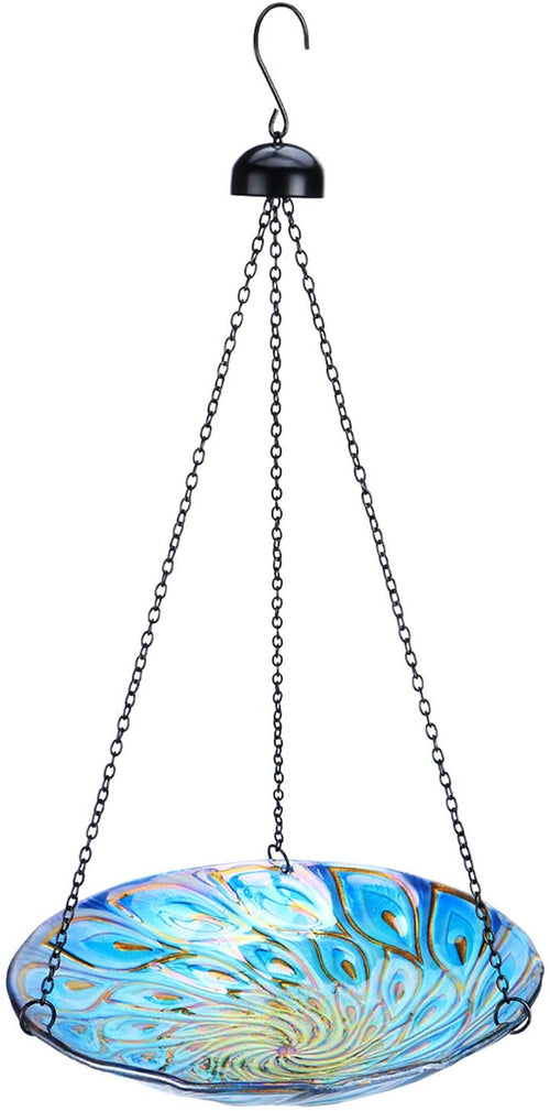 11 Inch Hanging Bird Bath Glass Birdbath Peacock Outdoor Birdfeeder for Garden Yard Decoration