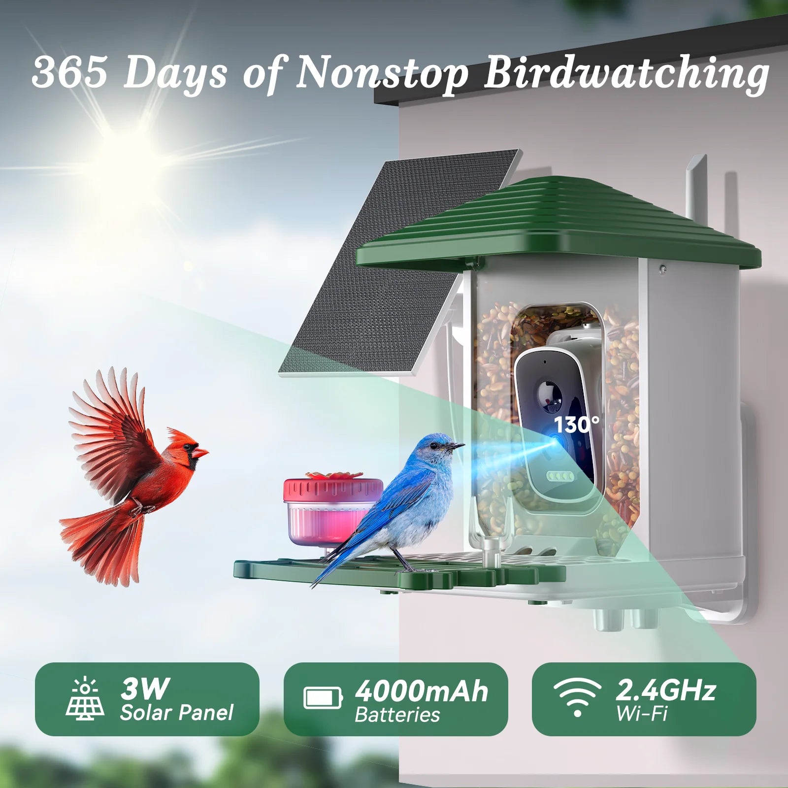 Smart Bird Feeder with Camera, 5MP HD, AI Bird Recognition, Solar Powered Wifi Outdoor Squirrel Proof Feeder, Bird Watching Gift for Holidays Christmas Thanksgiving New Year