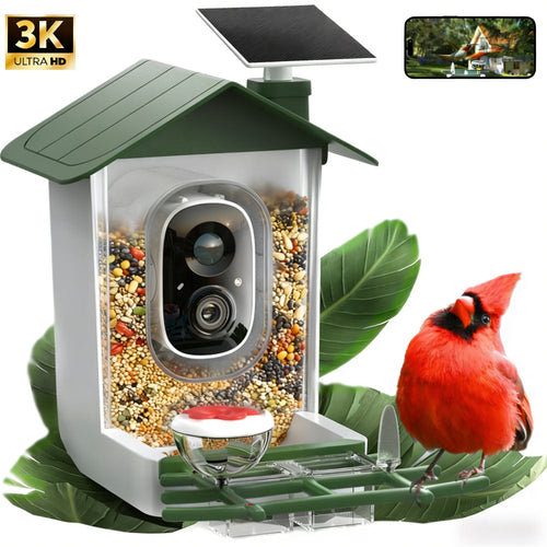 3K/5MP Ultra HD Smart Bird Feeder with Camera, AI Identification 11000+ Bird Species, Solar Powered Bird Feeder Outdoor, App Notifications, Ideal Gift for Woman & Man