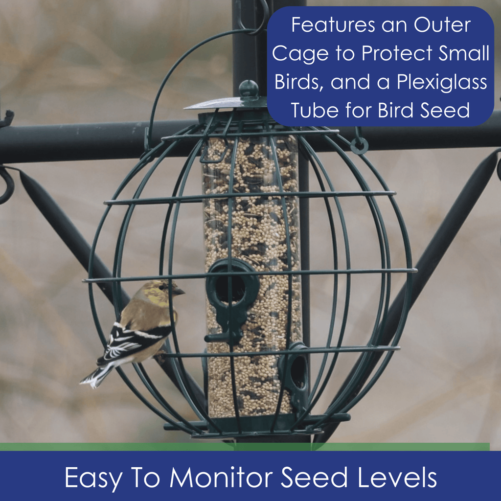 Bird Feeder Orb Caged Green Finch Feeder, 2 Cup Capacity
