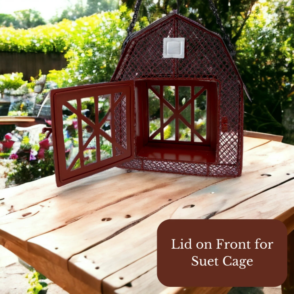Sunflower Seed and Suet Feeder, Metal Mesh Bird Feeder, Red Barn