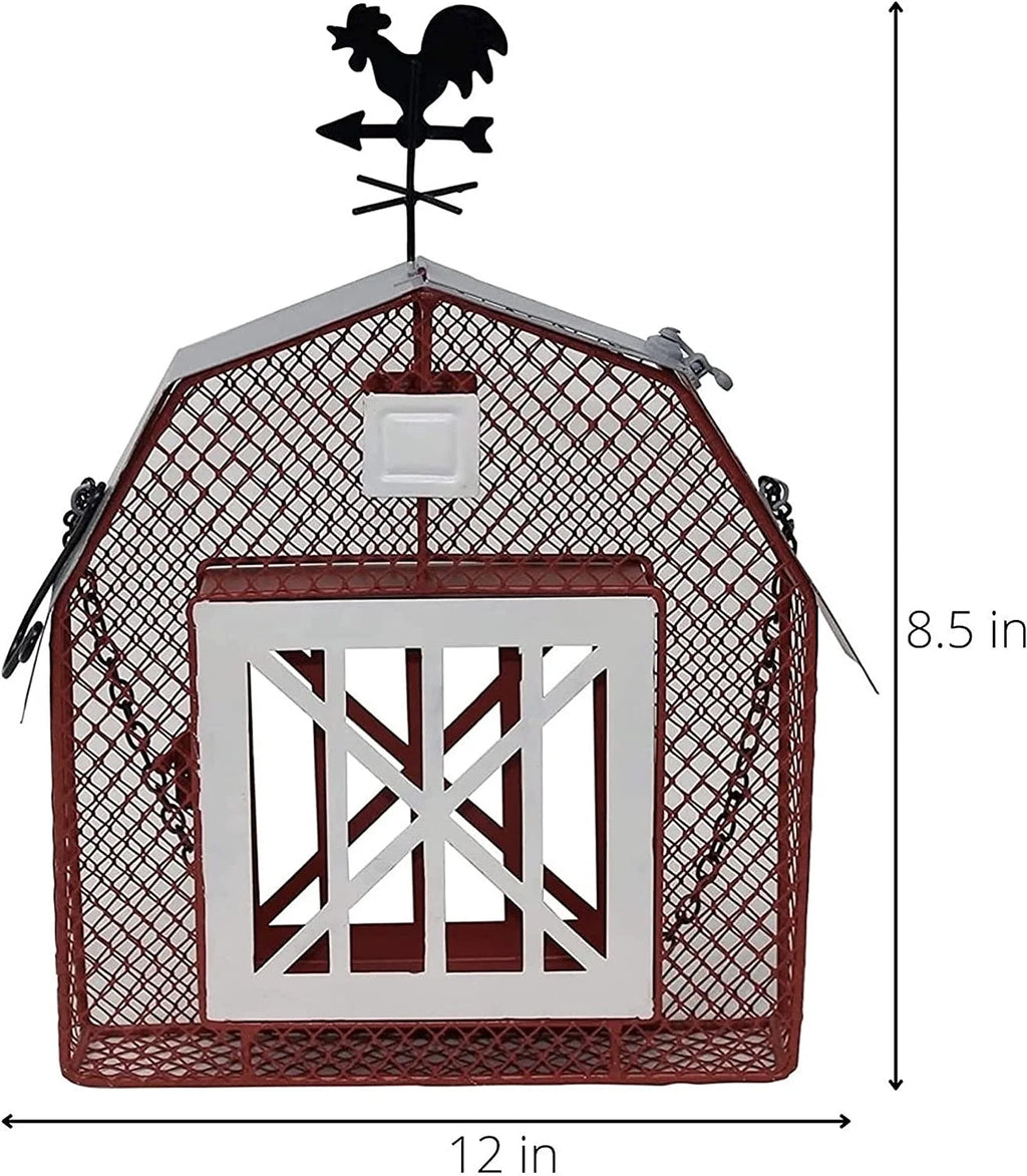 Sunflower Seed and Suet Feeder, Metal Mesh Bird Feeder, Red Barn
