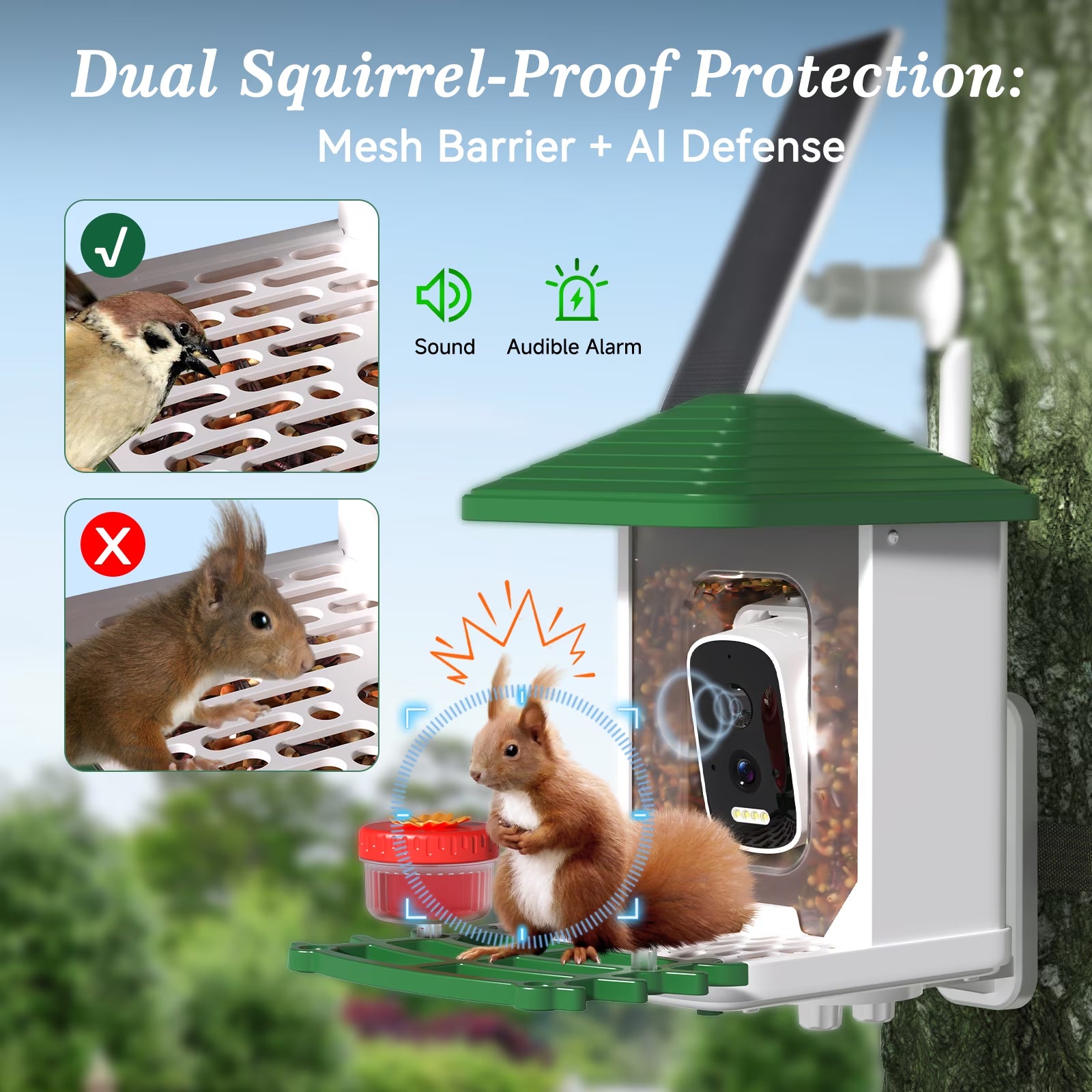 Smart Bird Feeder with Camera, 5MP HD, AI Bird Recognition, Solar Powered Wifi Outdoor Squirrel Proof Feeder, Bird Watching Gift for Holidays Christmas Thanksgiving New Year