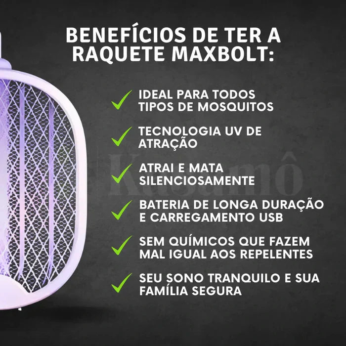 Raquete Max Bolt - Mata-Mosquito Com Ions de Atração