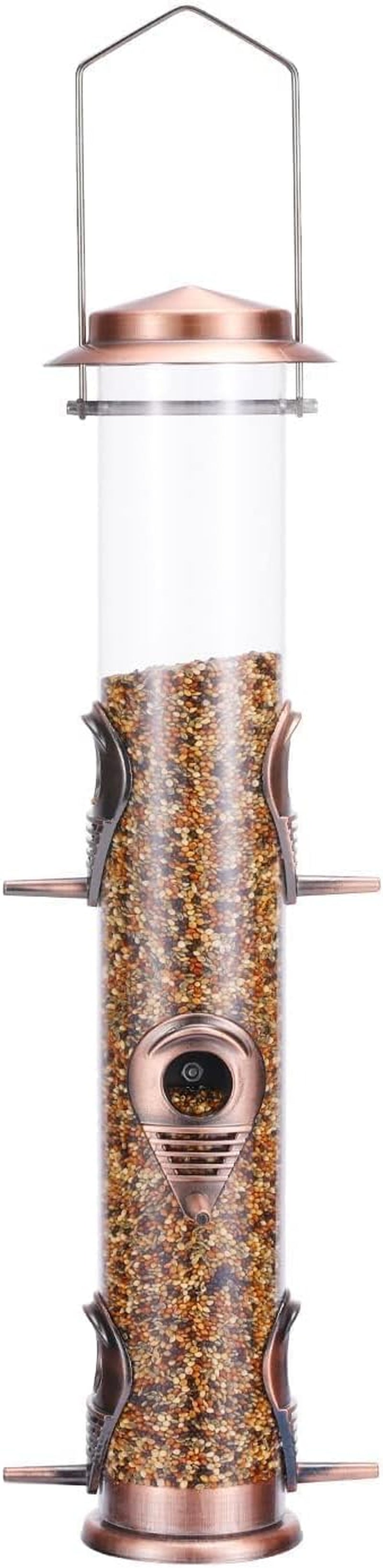 Metal Tube Bird Feeders for Outdoors - 6 Ports Hanging Feeder Attracts Wild Birds in Your Lawn, Garden, Balcony - Antique Copper - 1 Pack