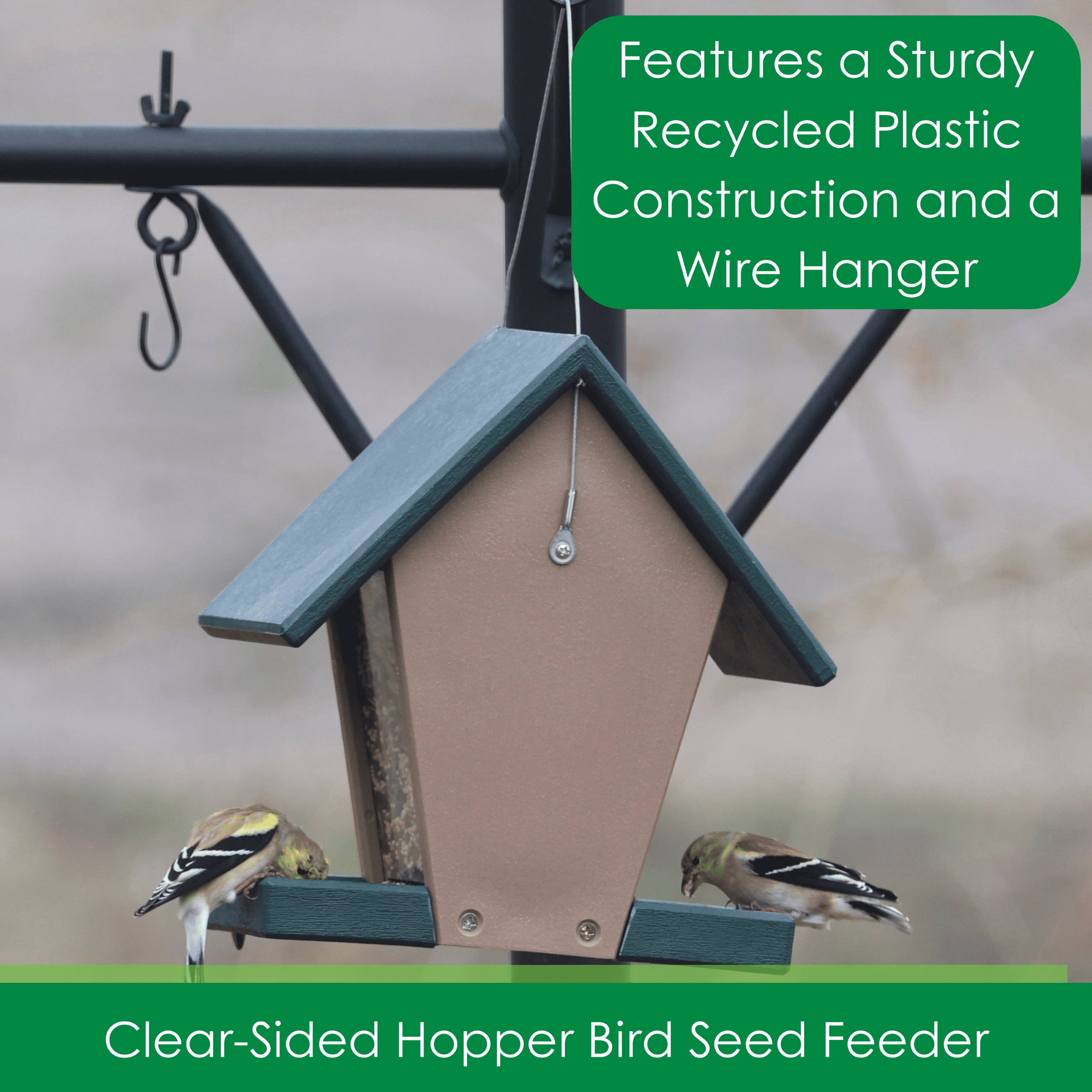 Hopper Feeder Recycled Plastic Wild Bird Feeder for Bird Seed, 6 Cup Capacity