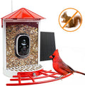 Smart Bird Feeder with Camera - Metal Squirrel-Proof Design, AI Identification, Solar-Powered, Ideal Gift for Bird Enthusiasts, Red